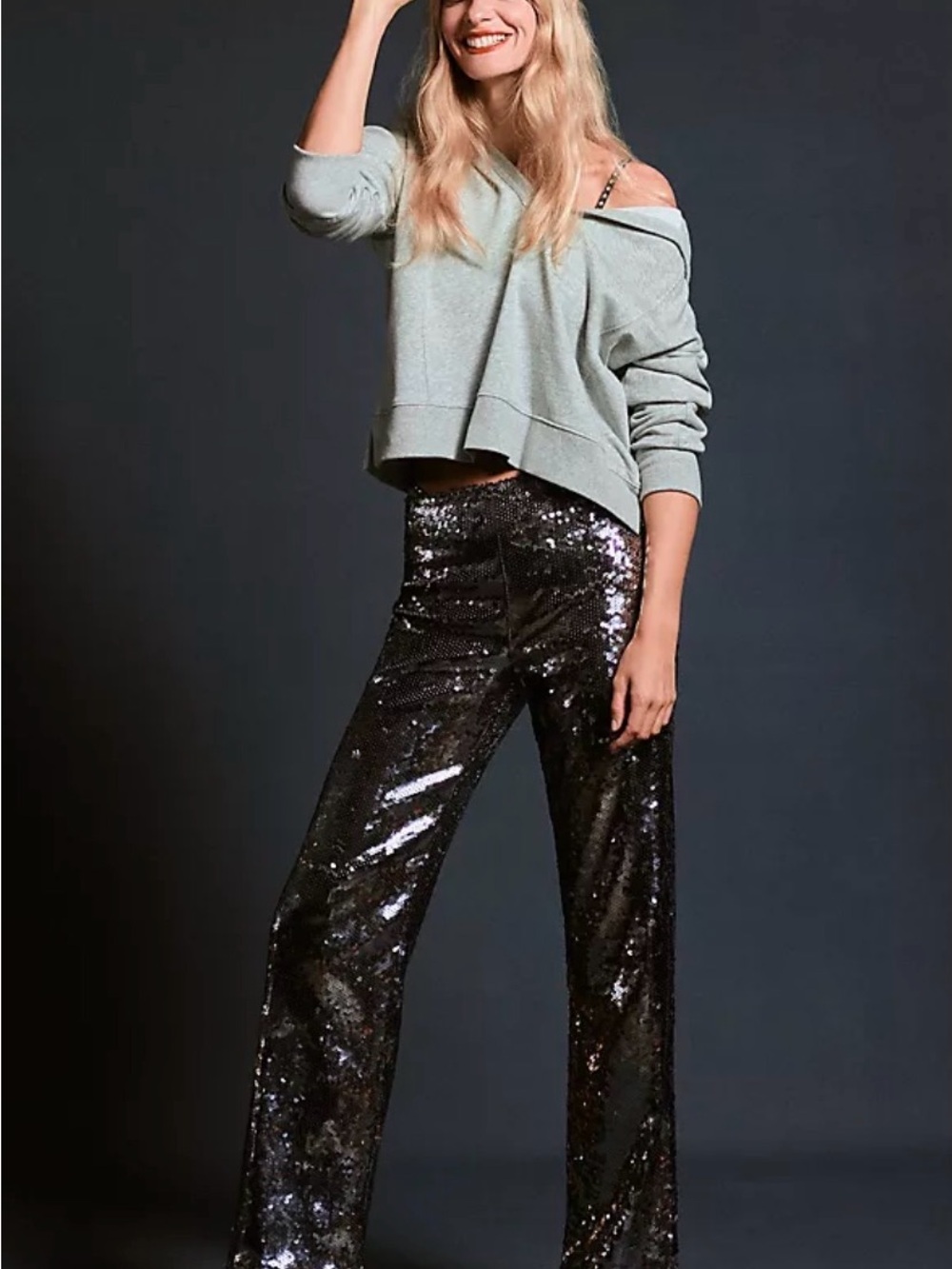 Good American Sequin Wide-Leg Pants - Black Size 5 / 2XL